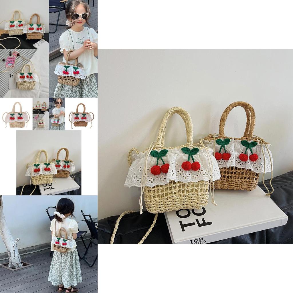 Childrens Straw Handheld Basket With Breathable Design For Summer Beach Play And Daily Use