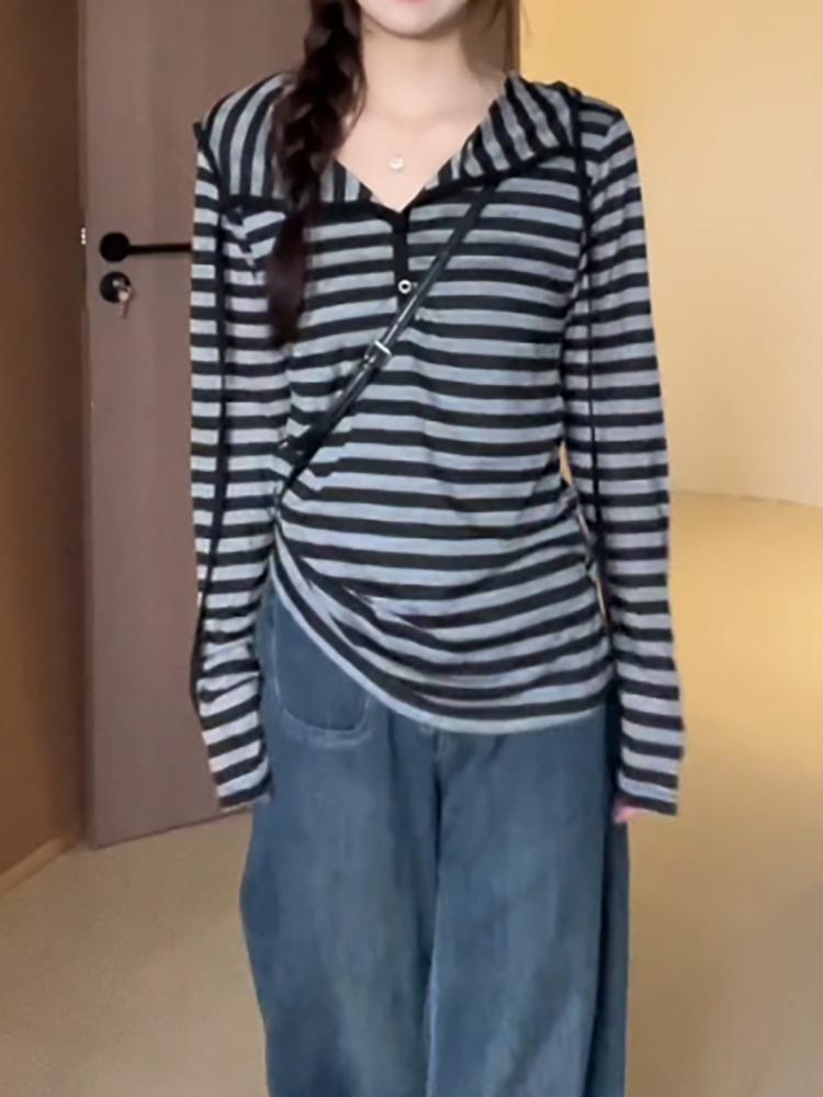 

Женская осенняя футболка с капюшоном и длинным рукавом, с цветными блоками - Большой размер, Стройнящая, Свободная посадка M for 45-50 kg