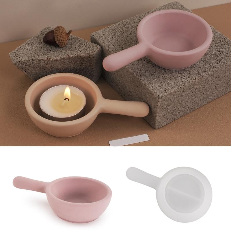 Pans Shape Candle Holder Silicone Molds Epoxy Resin Molds Plaster Molds 3D Handle Jar Candlestick Molds Candle Cup Molds