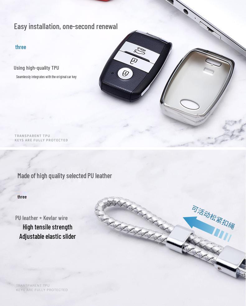 Kia K3/K4 Car Key Case: Compatible with Sportage, KX3, Yipao, KX57, Kaisen, CROSS, Sorento - Half-Pack Shell with Buckle