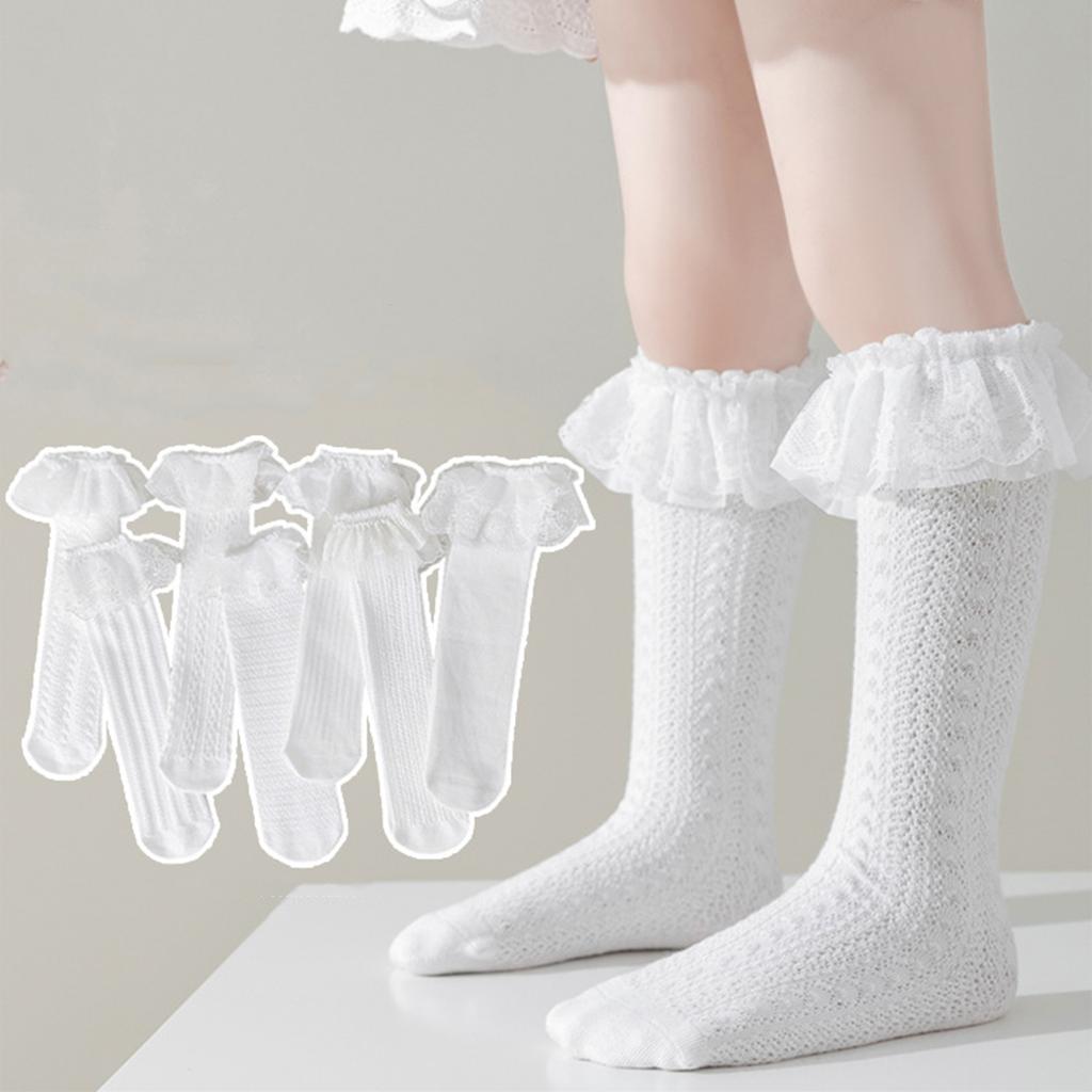 Girls Lace Trim Knee High Socks, Calf Length Socks for Girls, Cute Socks for Daily Wear