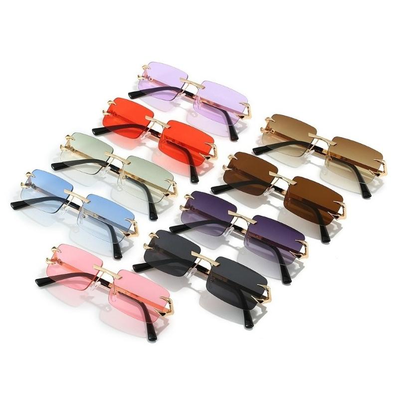 New Frameless Sunglasses Fashion Square Ocean Colored UV Protection Trendy Lightweight for Men Women
