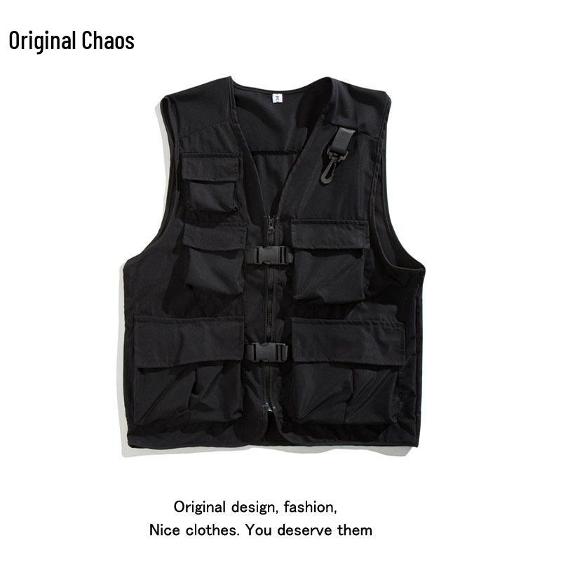 2023 Men's Multi-Pocket Workwear Vest: Niche Design, High-Street Hip-Hop Style Sleeveless Jacket