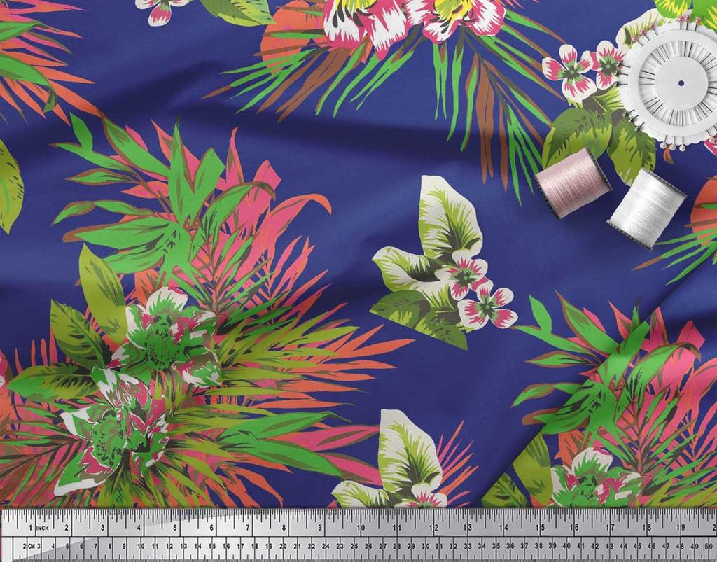 Soimoi Cotton Cambric Fabric Leaves & Lily Flower Print Sewing Fabric Metre 42 Inch