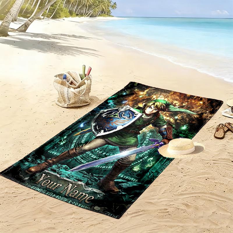 Name Custom Zelda Print Beach Towel, Large Soft Quick Dry Towel for Beach Camping Swimming