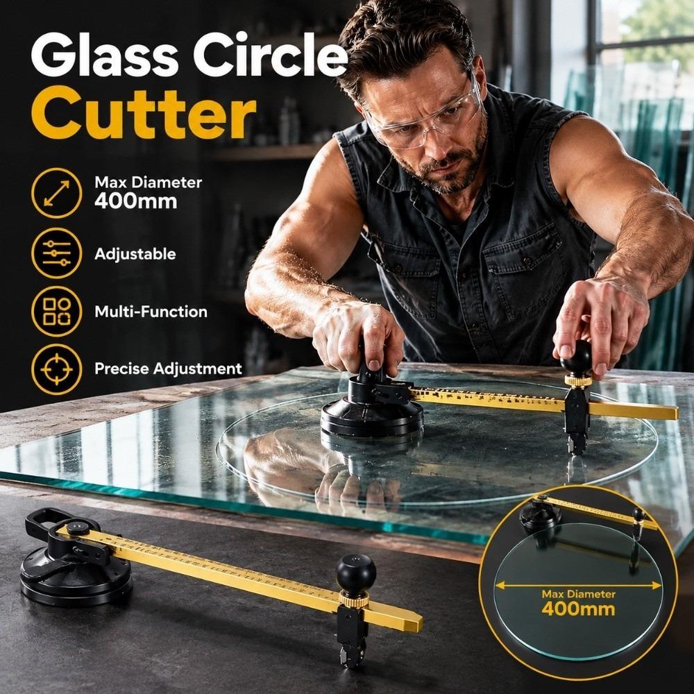 Six Wheel Glass Circle Cutter Adjustable Circular Glass Cutter Suction Cup Cutter  Household
