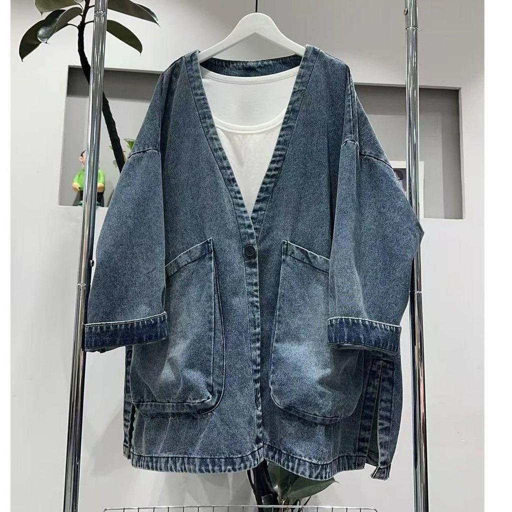 European High-End Wide-Leg Denim Jacket with Large Pockets, Plus Size & Loose Fit - Spring 2025