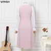 VONDA Elegant Women Long Sleeve Ruffled Bow Knot Patchwork Office Midi Dress