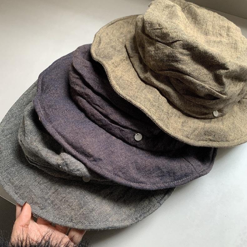 Korea Style Linen Premium Pleated Bucket Hat Designer Japanese Breathable Retro Big Eaves Linen Visor Sun Hat