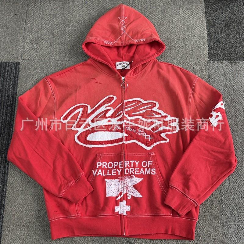 Premium Streetwear Hoodie With Rhinestone Embellishment Oversized Zip-Up Sweatshirt Men Cotton Blend Loose Fit