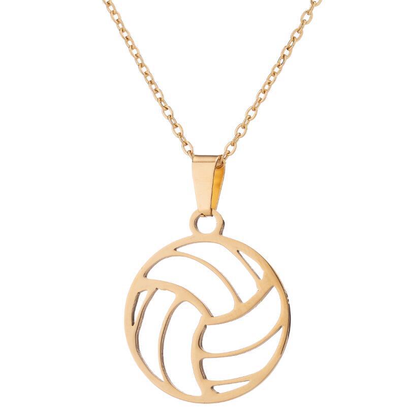 European-American Sports Series Volleyball Necklace: Stainless Steel Hollow Round Pendant Clavicle Chain