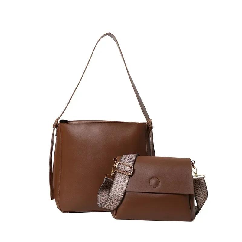 Soft high-capacity PU  crossbody bag solid zipper simple buckle simple shoulder versatile bag