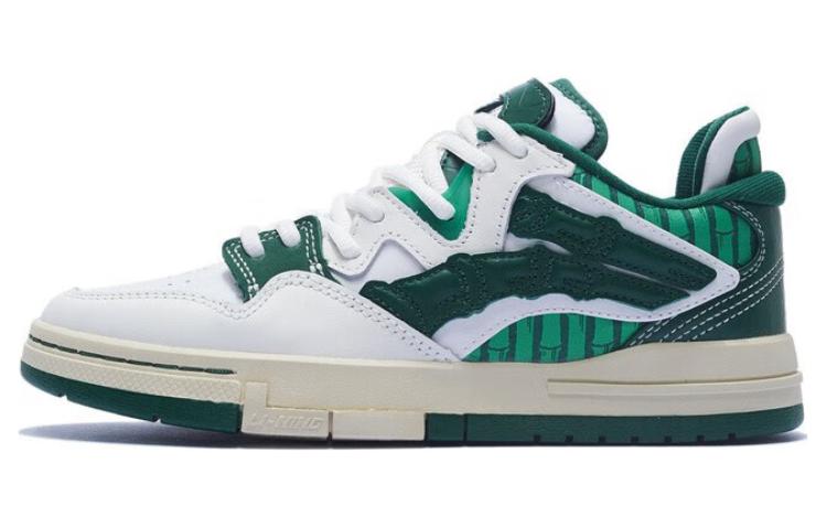 Li Ning Wave Pro Synthetic Leather Abrasion Resistant Breathable Low top Skateboard Shoes Women's White Green AECS092-1