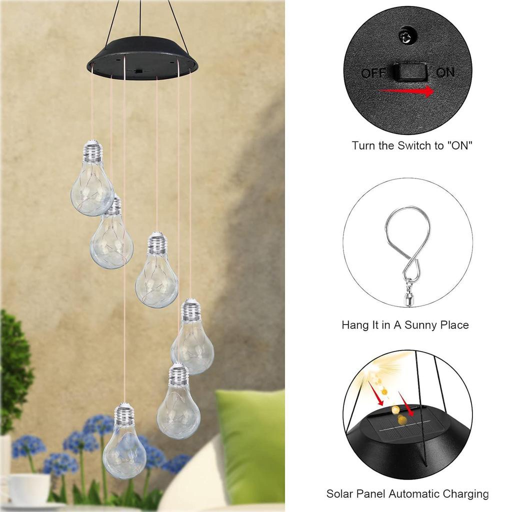 Außen-Windspiel-Lichterkette mit Remy-Körnerkugel, Kolibri- und Schmetterlingsdesigns - Perfekt für die Garten- und Terrassendekoration