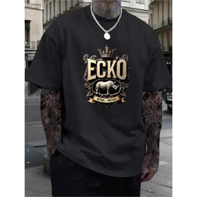 Europäische Größen Herren Grafik-T-Shirt - Königsblau Streetwear Tee, Locker geschnittenes Rundhals-Oberteil für Alltag & Formelle Anlässe - Ideales Geschenk für Herrenbekleidung