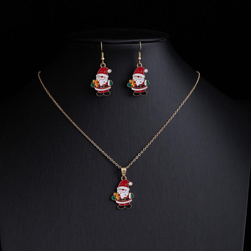 Conjunto de Joias de Natal: Brincos e Colar de Rena, Papai Noel, Árvore e Floco de Neve