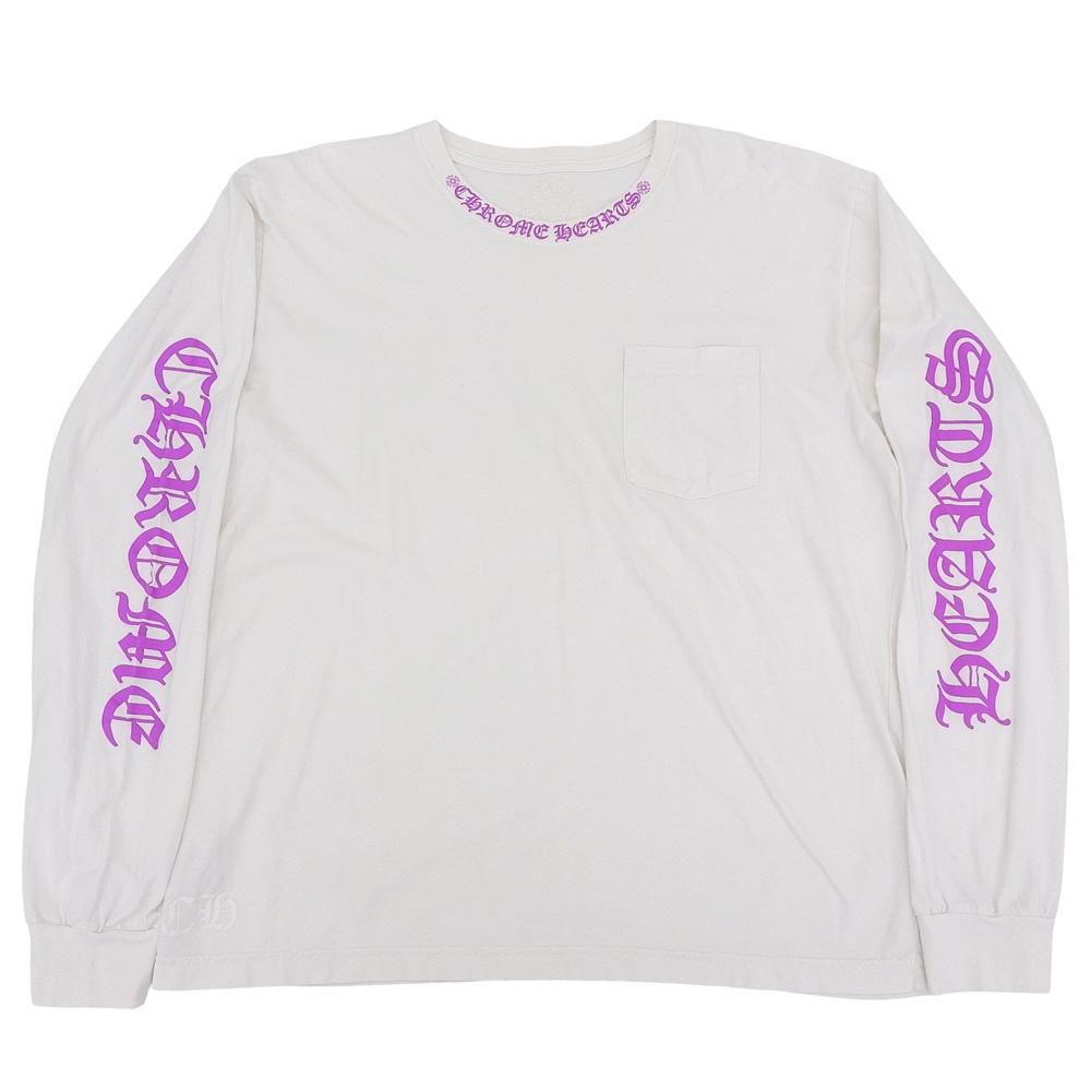 CHROME HEARTS Herren Weiß Langarm T-Shirt mit NECK LOGO und LS TASCHE, Größe XL Oberteile XL weißGebraucht