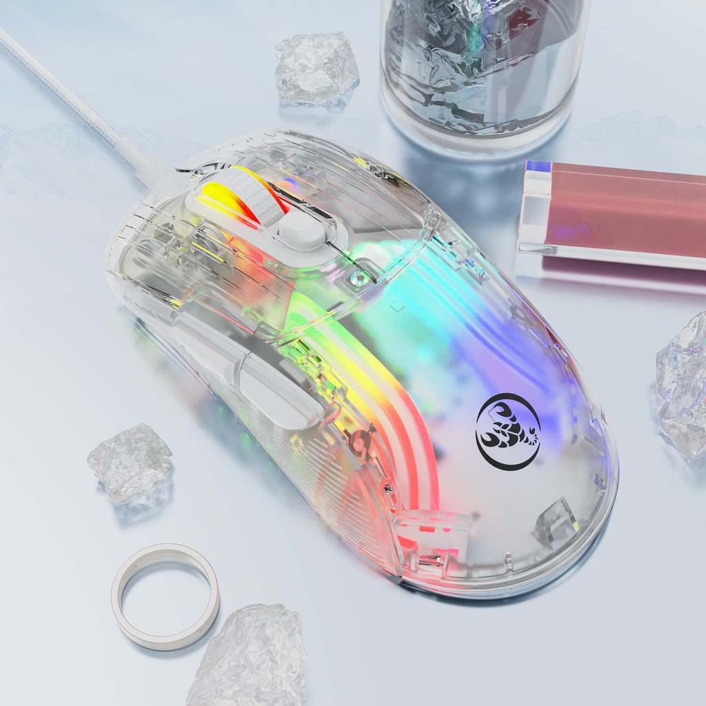 MAMBASNAKE X400 Gaming Transparent Skeleton Programmable RGB 13 Lighting Turn Optical Gaming 12800 6 Adjustable Compatible with Linux Retailer White