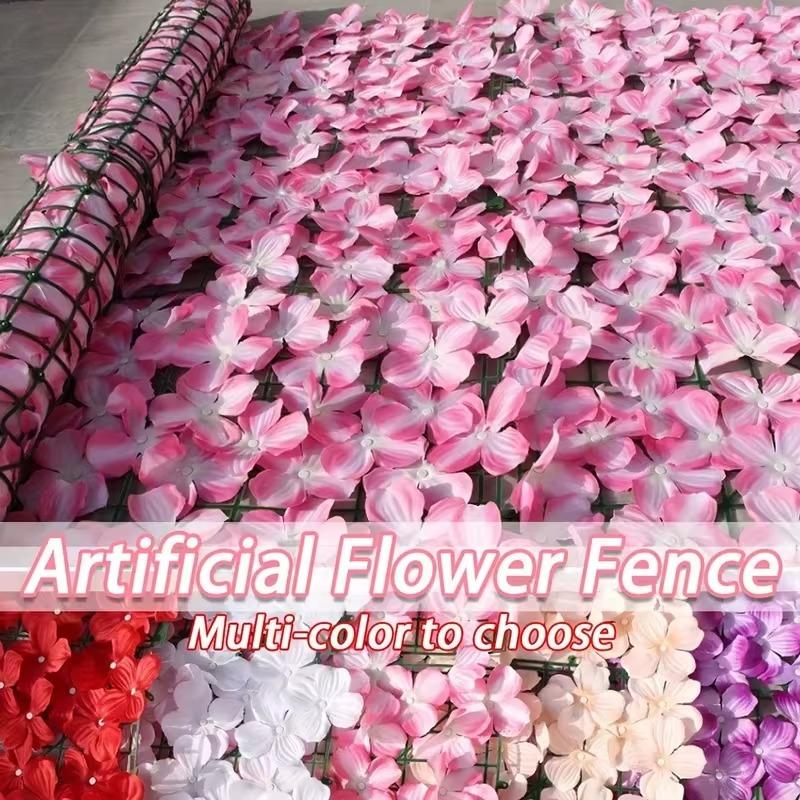 6pc 50cm*50cm Pink Cherry Blossom Artificial Plastic Privacy Fence Screen Realism Decorative Fences Garden Patio Balcony Railing