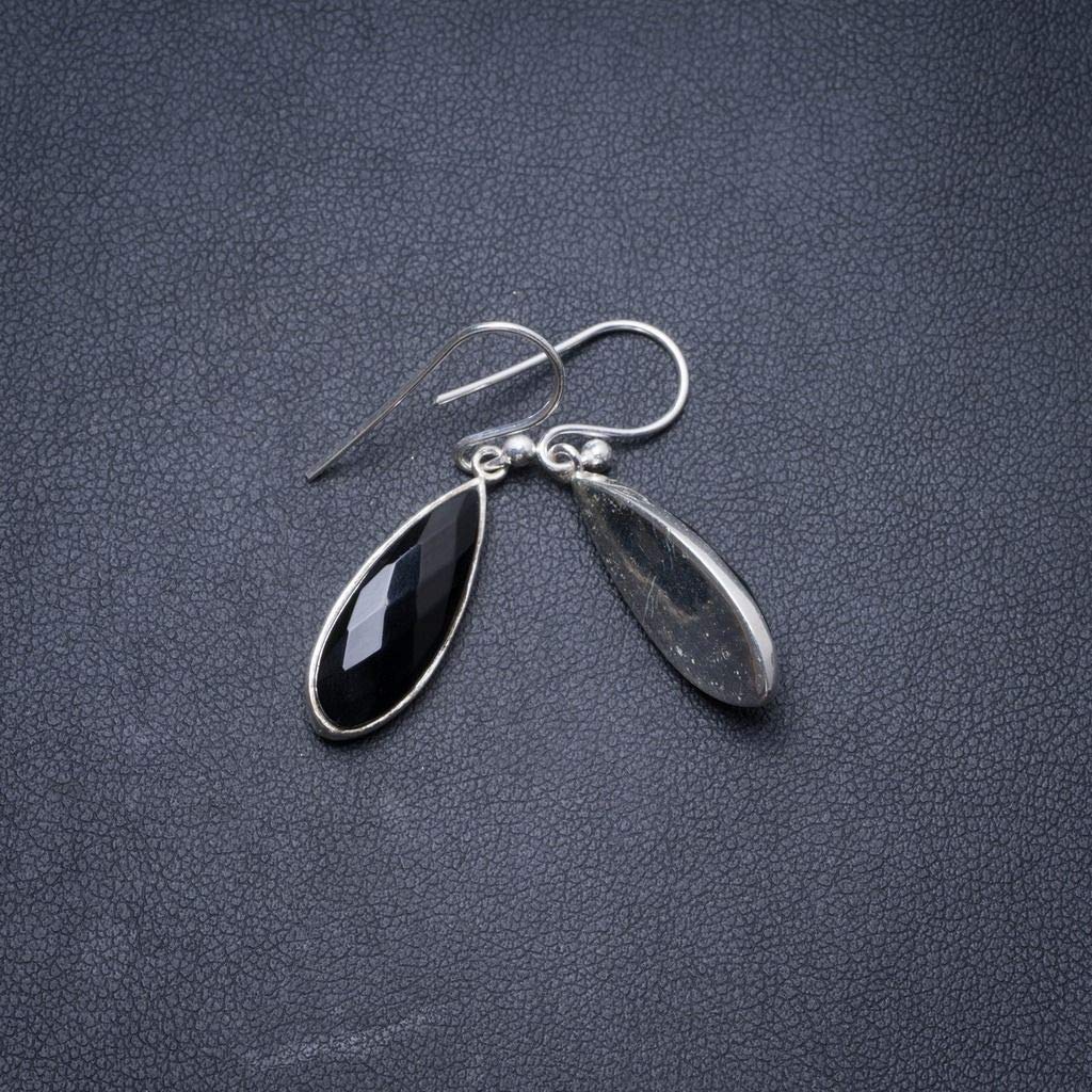 StarGems Natural Black Onyx Handmade Unique 925 Sterling Silver Earrings 1.25" Y3377