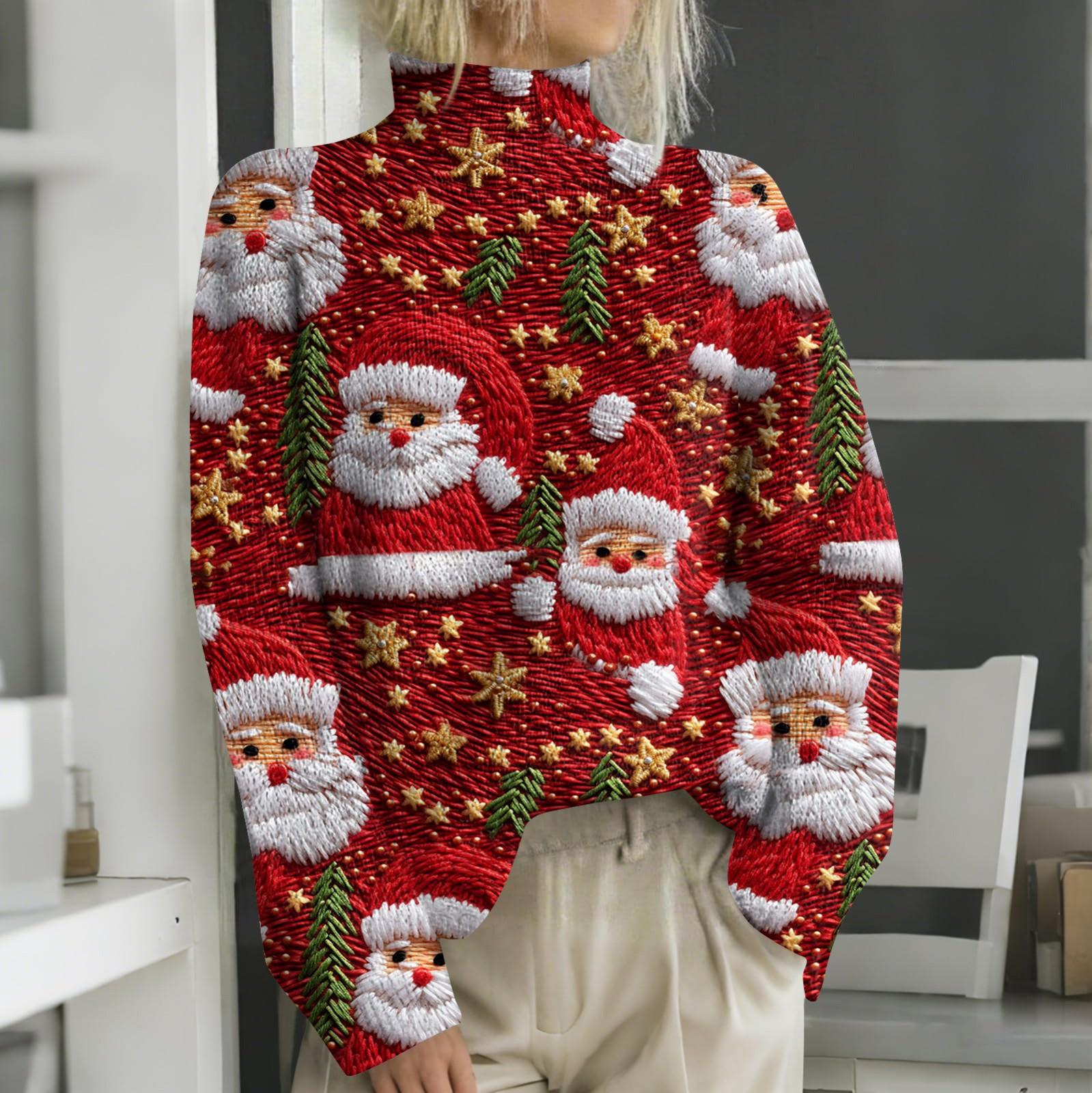 

Рождественские толстовки для женщин Вязаный свитер Милая рубашка Осенняя водолазка Пуловер Топы M красный