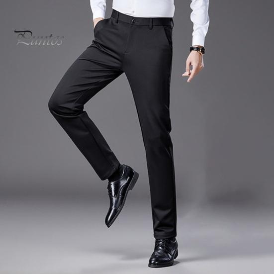 Men's Elastic Suit Pants Thin Straight Leg Trousers Wrinkle Resistant Non-Iron Business Trousers for Office Formal Wear Date