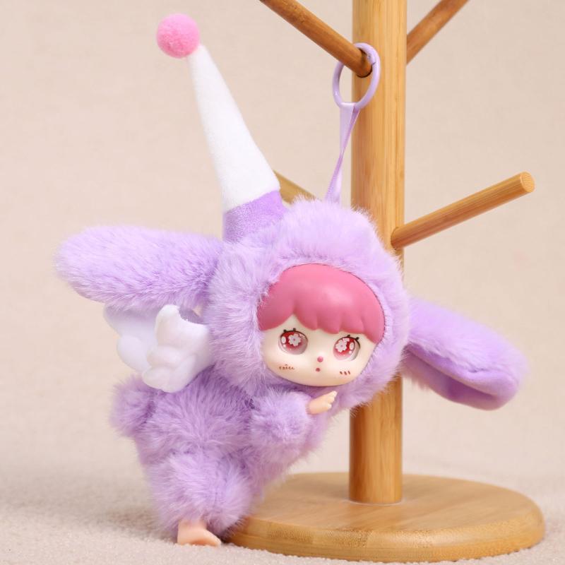 1Pcs Lying Posture Pajama Angel Plush Pendant Cute Fluffy Vinyl Doll Figure Collectible Anti-Lost Furry Doll Key Chain Kids Gift