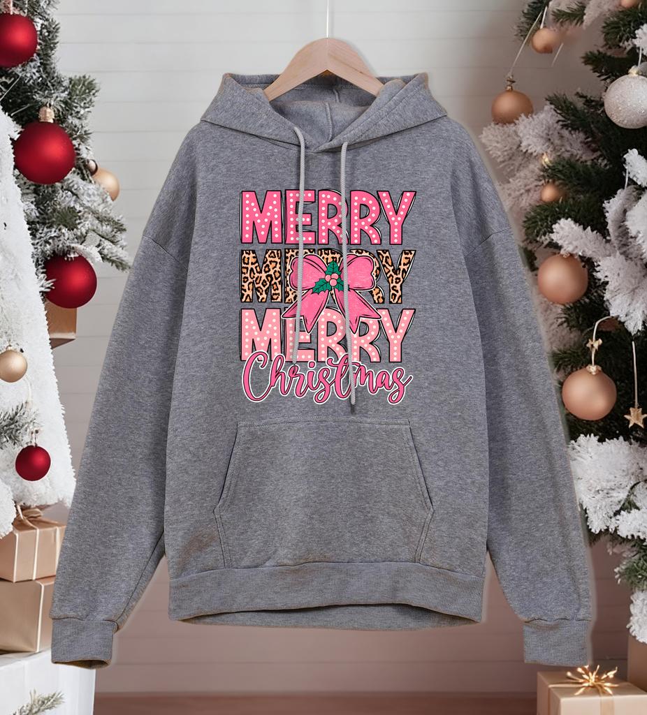 Merry Christmas Pink Bow Printing Men Hoodies Autumn Casual Hoody Fleece Comfortable Clothing Male Loose Unisex Pullovers