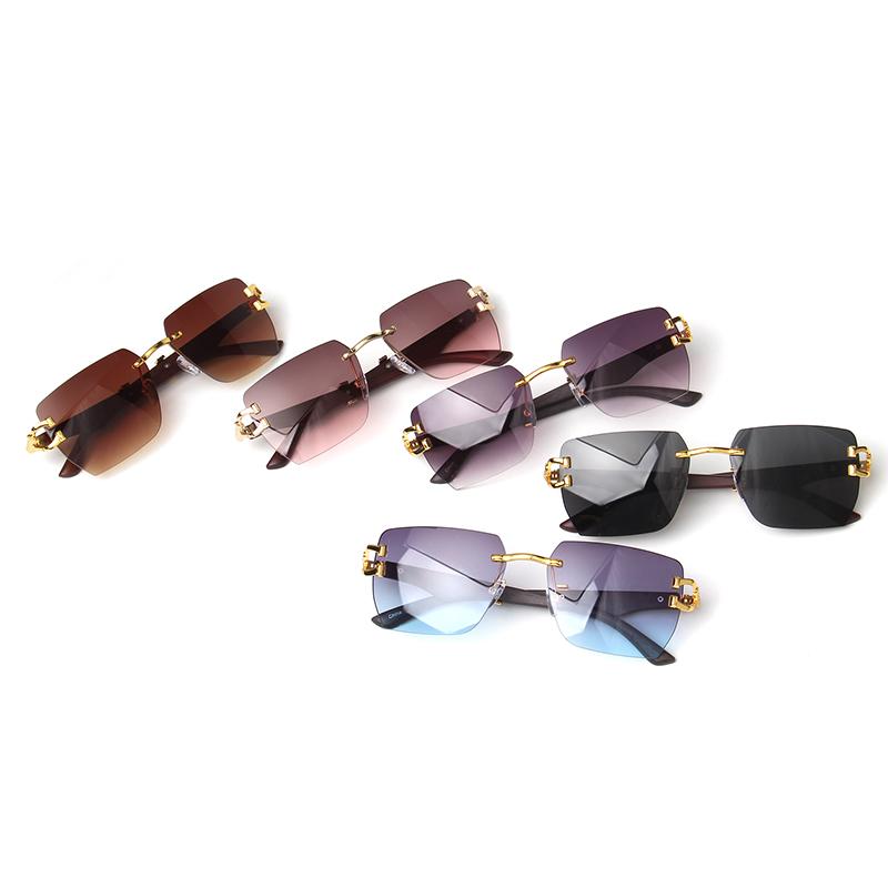 Luxury Rimless Square Sunglasses Man Brand Designer Metal Leopard Fram Gradient Sun Glasses Woman Fashion Vintage Eyewear