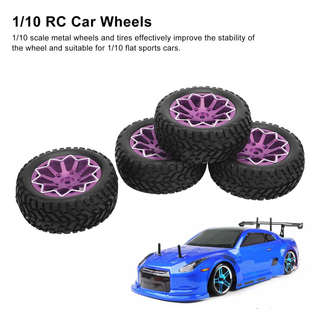4Pcs 1Celsius10 Scale RC Car Wheels and Tires Aluminium Alloy Wheel   Rubb  Tires for 1Celsius10 Remote Control Car