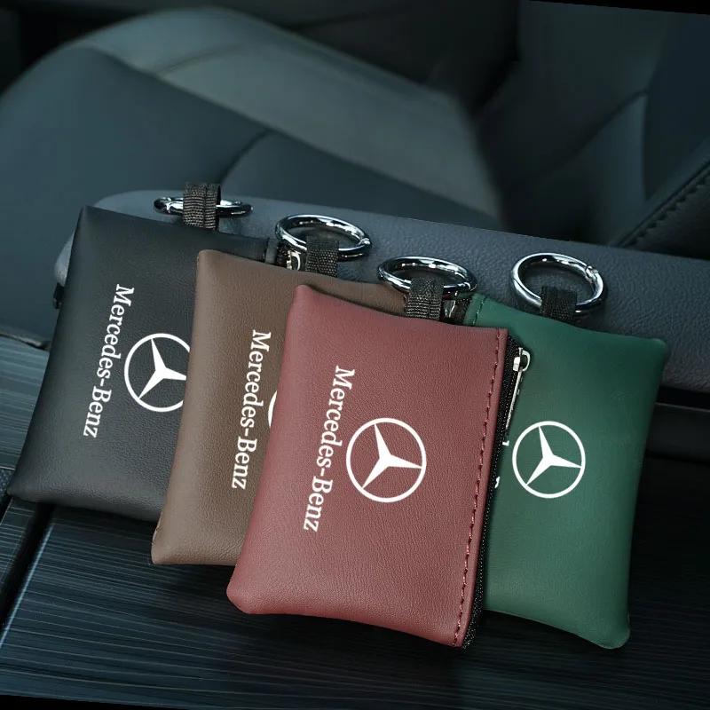 GLC GLB Car Leather Key Wallet Card Bag Emblem Keychain Pouch For Mercedes Benz AMG W203 W206 W220 W205 W211 W212 W201 W210 W10