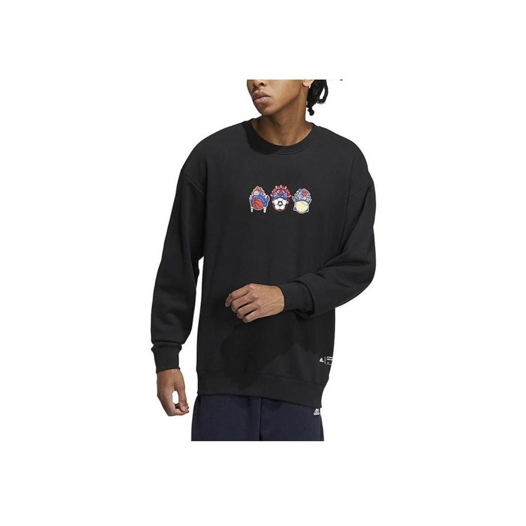 adidas Originals Cartoon Print Round Neck Pullover Sweatshirt, Unisex Daily Casual Tops Black IB2777