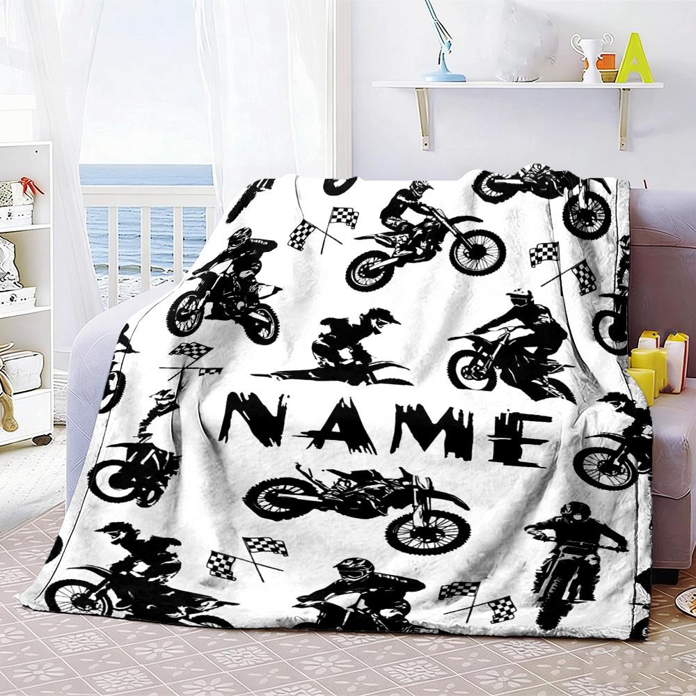 Dirt Bike Motocross Theme Customize Your Name Home Blankets Comfortable Soft Lightweight Allseason Multipurpose Blanket For Picnics Couches Offices