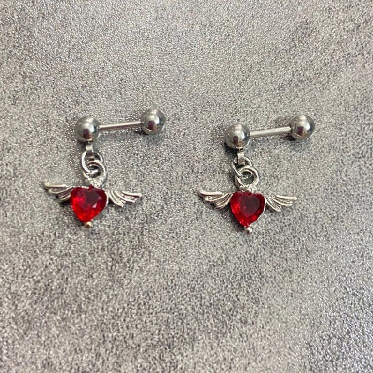 Angel Wing Heart Shape Earrings Stainless Steel Body Jewelry Ear Studs For Casual Or Formal Occasions