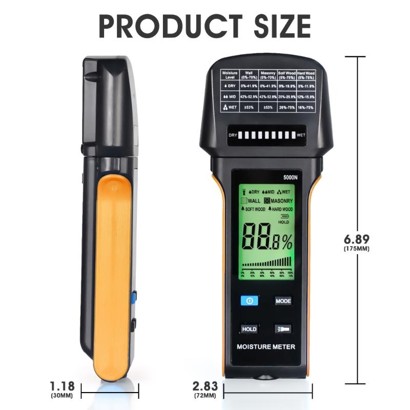 Pinless Moisture Meter with Digital Display, Wall Masonry Soft Wood and Hard Wood Reader for Indoor Moisture