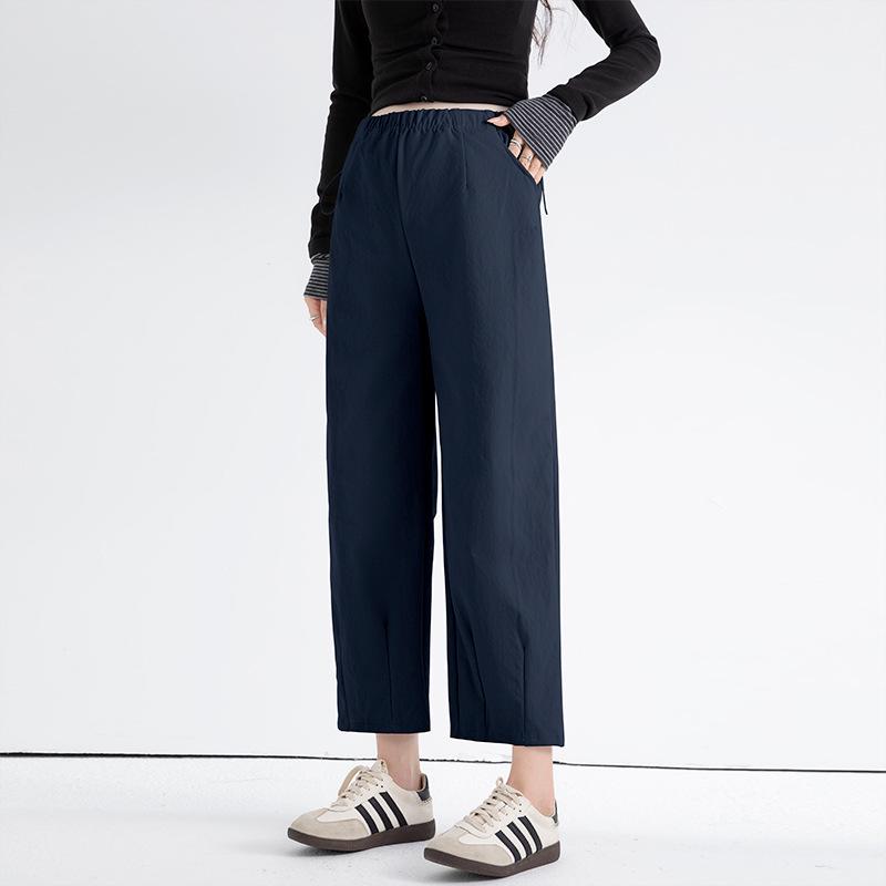 

7152 Titanium Gold Maternity Cropped Cotton Pants with Side Drawstring - Loose Wide-Leg Design for Spring/Summer XL темно-синий