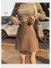 2024 Women's Autumn/Winter High-Waisted Retro A-Line Coffee Matte PU Leather Skirt