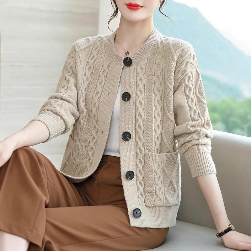 Autumn Long Sleeve Loose Women Knitting Cardigan Sweater Jacket Single Breasted Comfortable Female Sweater Coat