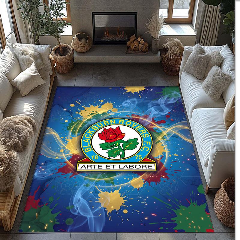 Blackburn Rovers Football Print Crystal Velvet Rug, Comfortable Water Absorbent Non Slip Indoor Floor Carpet