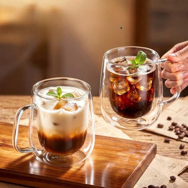 260-350ml Heat-resistant High Borosilicate Glass Cup,Double-layer Insulated Tropical Handle,Coffee Cup,Milk Water Cup,Clear Gift
