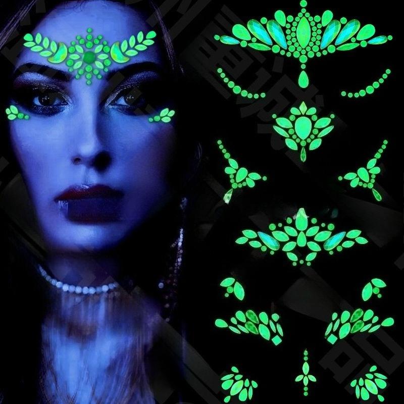 New Diamond Face Stickers Luminous European and American Halloween Face Tattoo Stickers Explosive Eye Stickers Eyebrow Stickers 4 Combinations
