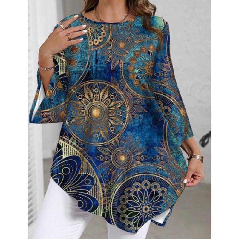 T-shirt Casual da Donna Taglie Forti, Blusa Stampata Girocollo, Abbinabile a Tutto, Primavera Estate 2026