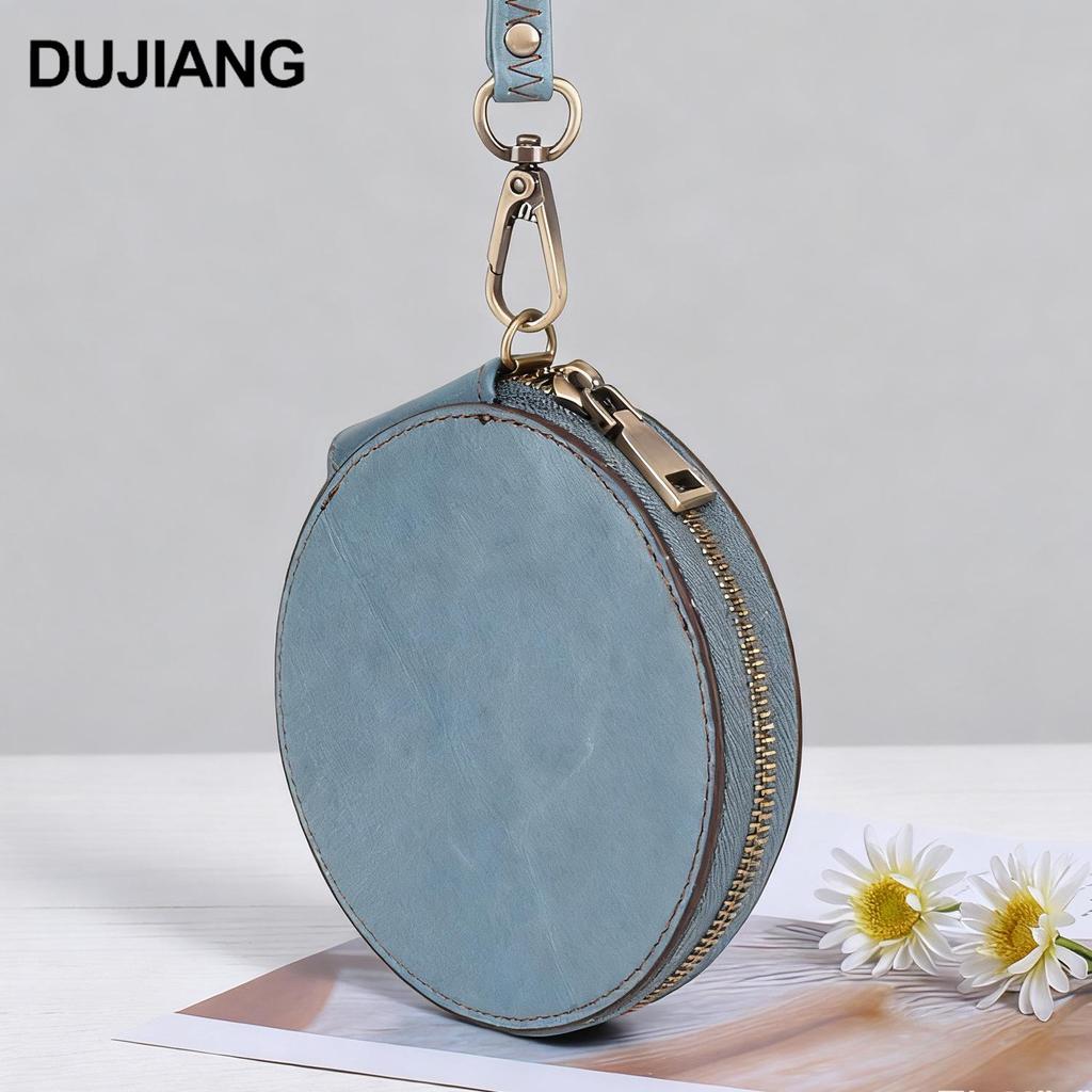 Runde Mini-Geldbörse aus echtem Leder - Lässig, niedlich, multifunktional, kleine Hängegeldbörse