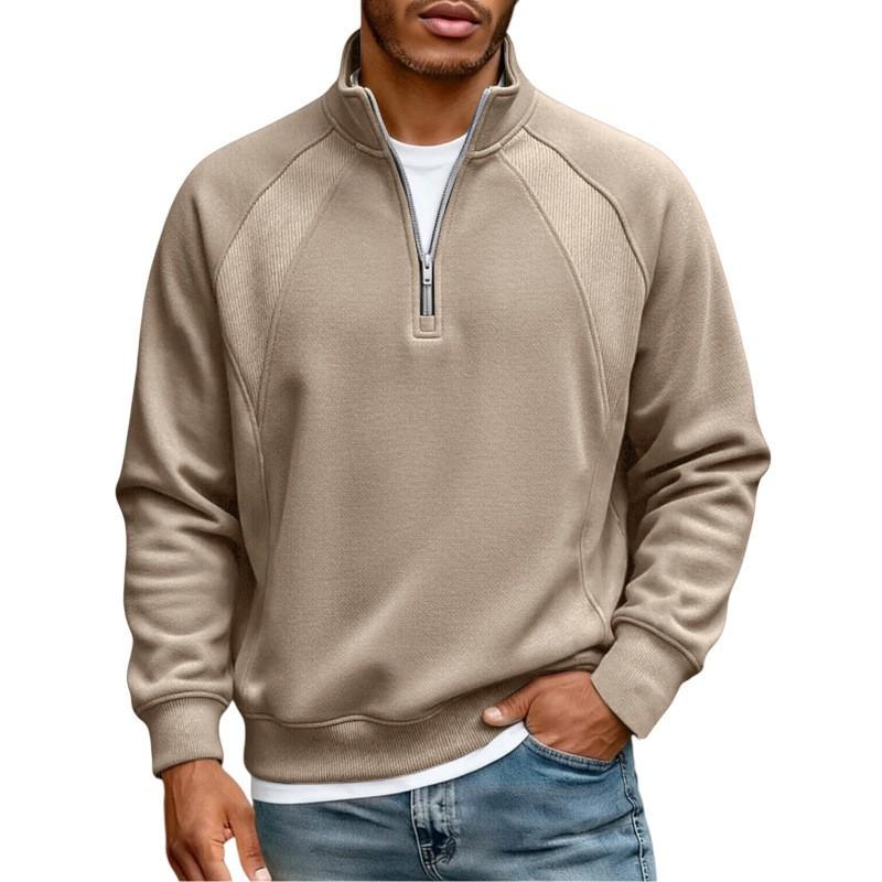 Mens Minimalist Half-Zip Hoodie Japanese Streetwear Style Casual Pullover Sweater Fall