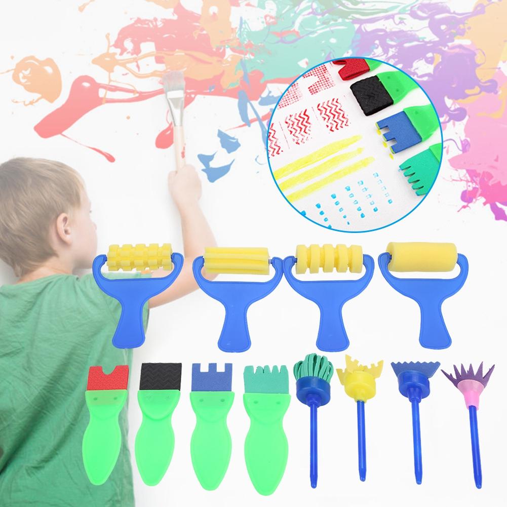 12pcs Kids Painting Supply Brushes Sponge Paint Roller Brush Toy Drawing Set for Child Play