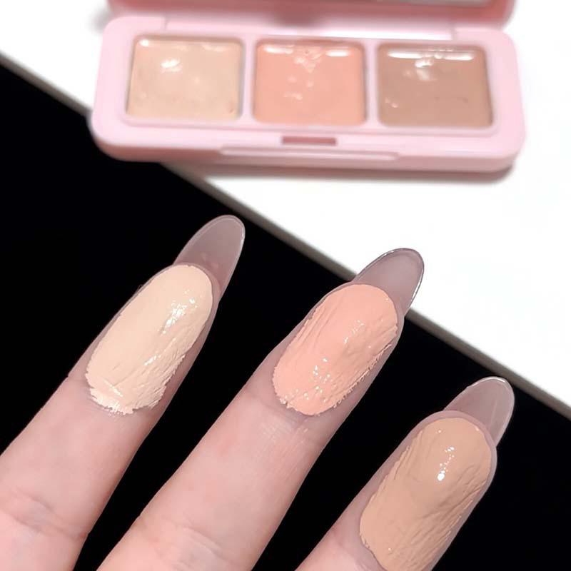 Cappuvini 3-Color Correcting Concealer Strip Palette Eye Brightening Concealer Contour Cream Full Coverage Oil-Control Makeup