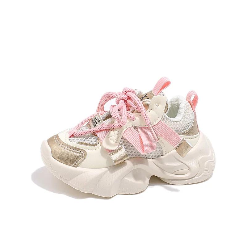 Kids Casual Sneakers with Cross Straps 2024 New Girls' Fashion Mesh Sports Shoes Boys' Versatile Running Shoes Wear-resistant