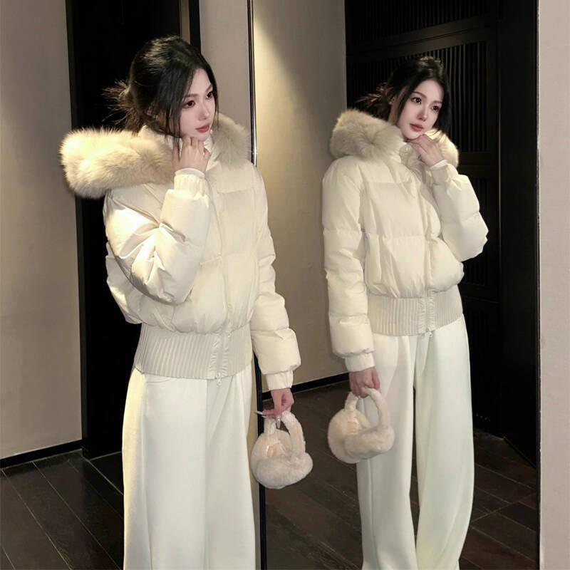 2026 Winter Slim Fit Down Jacket Women Hooded With Faux Fur Trim 90% White Duck Warm Coat