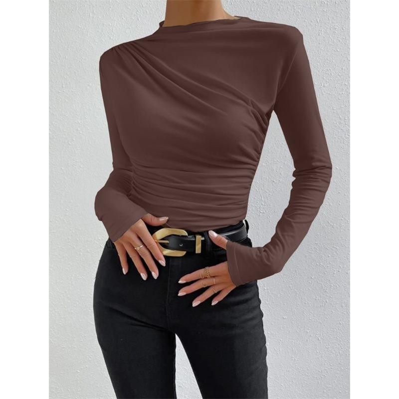 

IHUASU Women s Fashion Casual Solid Color Print Long Sleeve O-Neck Blouses & Shirts Unique design XXL