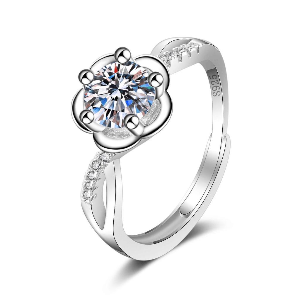 1 Carat Simulated Moissanite Floral Ring – Adjustable Zircon Open Band for Women